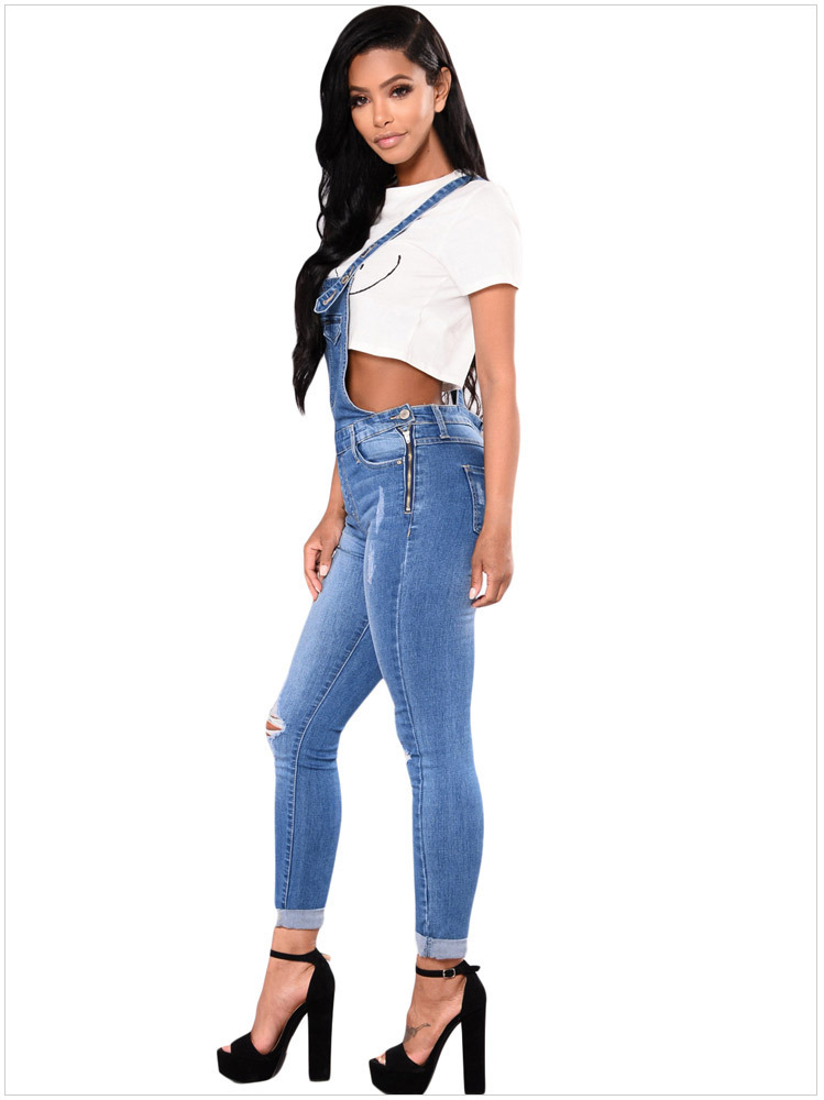 women s ripped hip-lifting suspenders jeans nihaostyles clothing wholesale NSYB77017