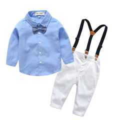 Children's suit spring and autumn long baby carrier pants with bow tie set shirt long sleeve top, one piece drop shipping