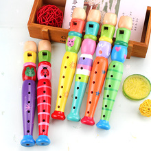 木制卡通笛子 木質兒童豎笛 6孔小短笛 吹奏樂器嬰幼兒益智玩具
