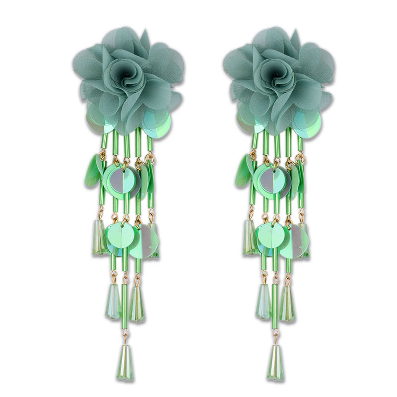 Exaggerated Sweet Flower Cloth Beaded Women's Drop Earrings display picture 5