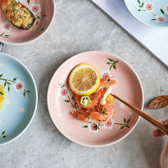 西田木雨 漫舞櫻花系列 日式高溫彩繪陶瓷餐具 6.5寸小清新點心盤