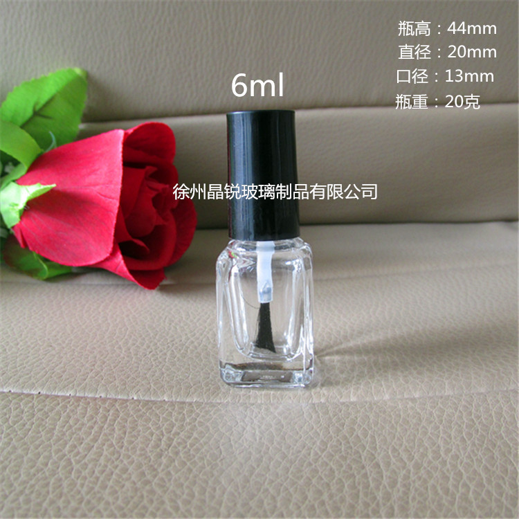现货6ml方形指甲油玻璃瓶 晶白料美甲瓶厂家