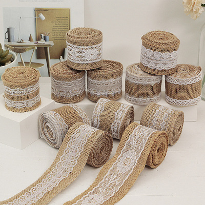 厂家直销2米长蕾丝麻布卷 桃心花边圣诞装饰麻布带 6cm彩色麻布卷