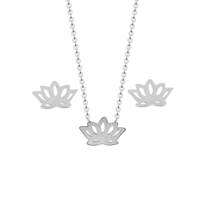 Pop Flower Lotus Lotus Necklace Ear Stud Set Flower Ear Stud Necklace display picture 11