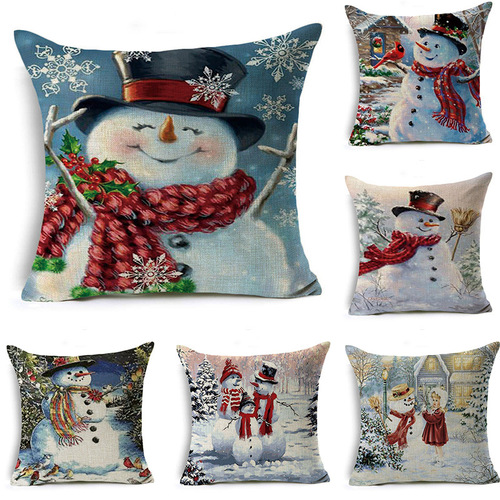18'' Cushion Cover Pillow Case Custom made Christmas Snowman linen pillow House Office cushion pillow cover