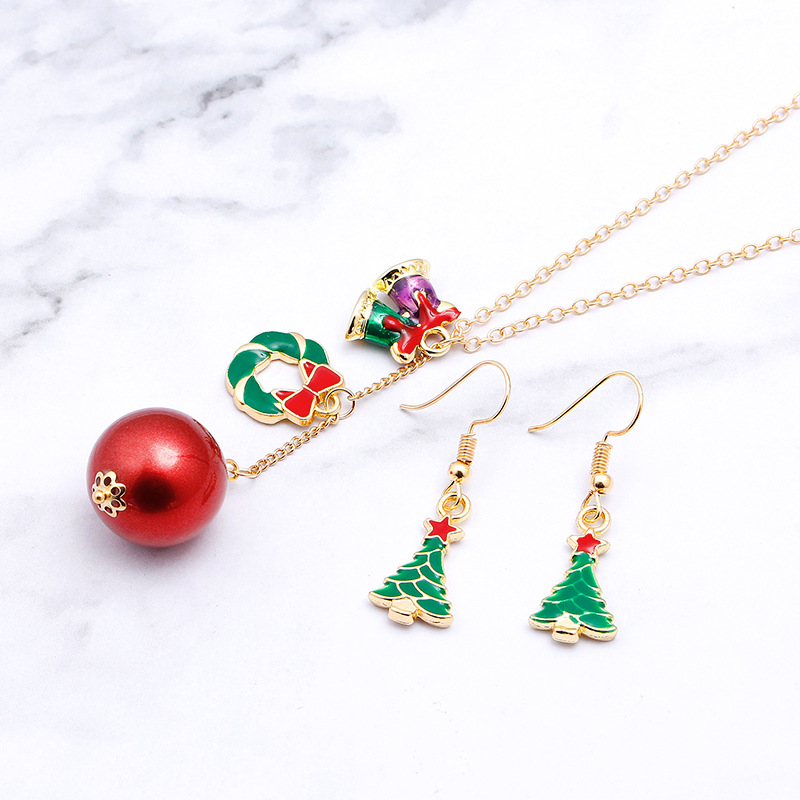 European And American New Ladies Christmas Drip Series Bell Snowman Wreath Santa Claus Necklace And Earrings Suite display picture 7