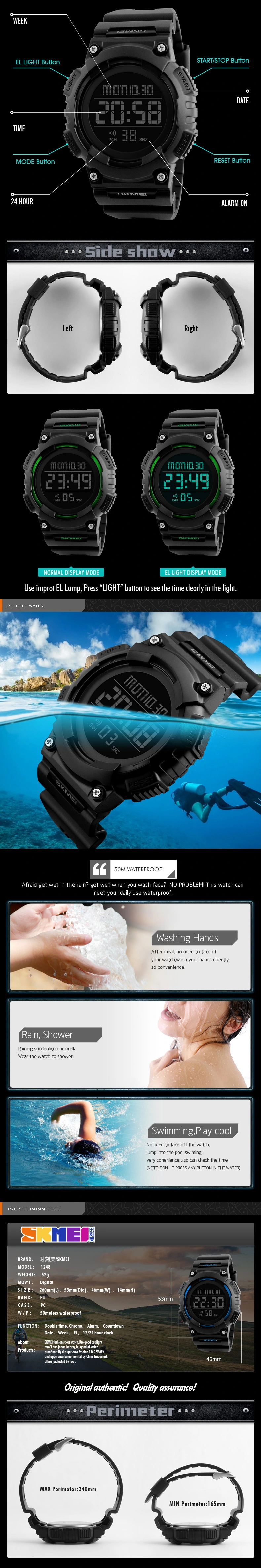 รูปภาพรายละเอียดของ SKMEI Men Sports Watches Waterproof L Brand Fashion Watch Mon Alarm Digital Wristwatches