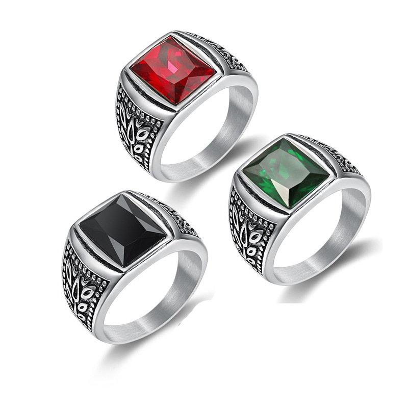 20g Weight Artificial Gemstones Inlay Material Retro Geometric Stainless Steel Inlay Artificial Gemstones Men's Rings