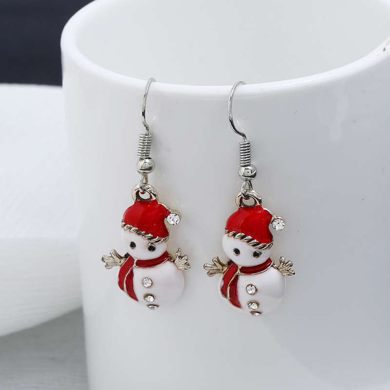 Retro Christmas Hat Snowman Alloy Enamel Inlay Rhinestones Christmas Women's Earrings Necklace display picture 4