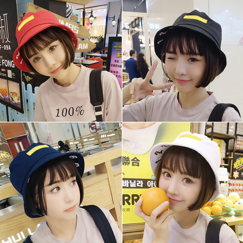 韩版新款贴布翻檐笑脸渔夫帽子 女防嗮遮阳帽夏天纯色涂鸦盆帽潮|ms