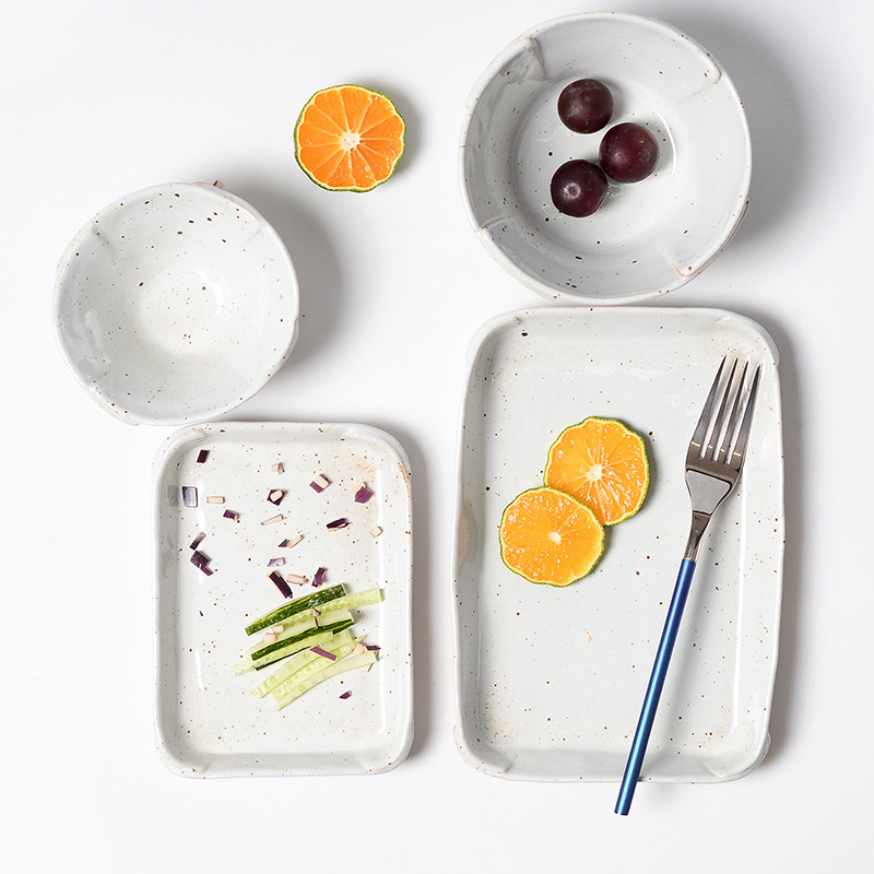 Jingdezhen creative retro ceramic tableware set handmade Japanese coarse pottery dishes and dishes specialty tableware wholesale