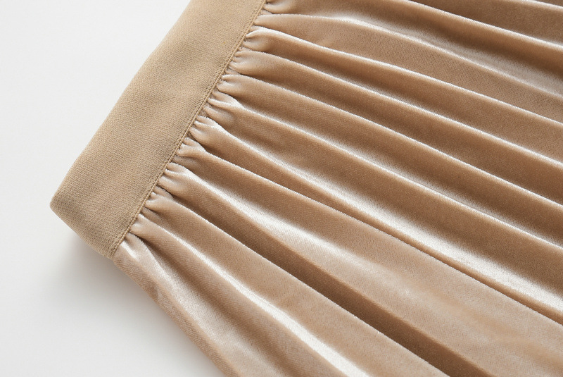 Dames rok geplooid van fluweel met mesh en goud accent_voghion.com