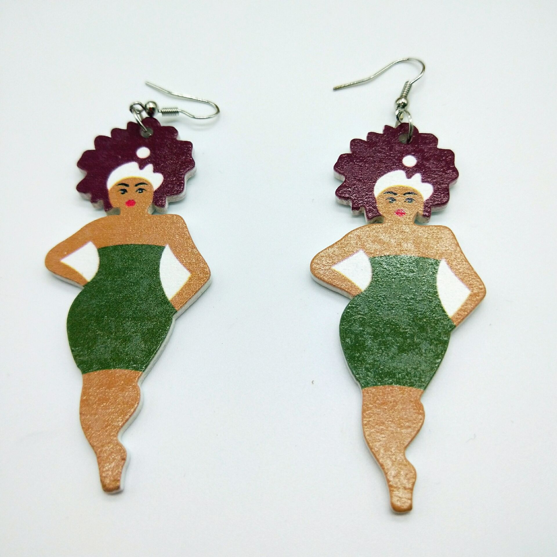 Geometric Girl Wooden Earrings display picture 1