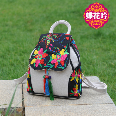 En stock 2023 verano nuevo estilo étnico bolsa de lona de las mujeres floral bordado bolsa casual mochila ventas directas de la fábrica