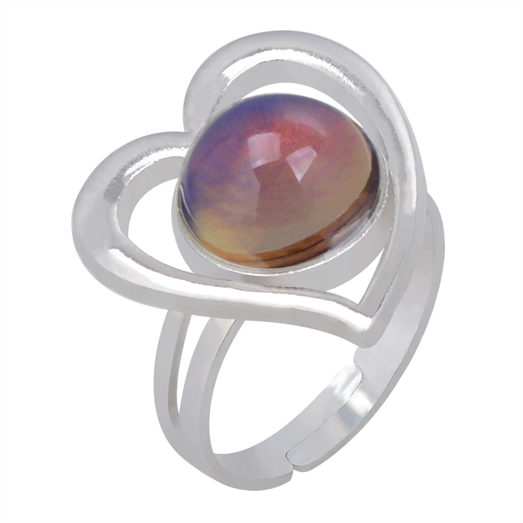 Heart Gemstone Temperature-sensing Color Change Opening Ring display picture 11