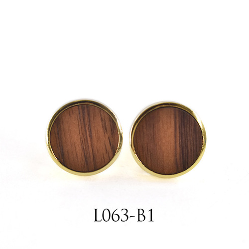 Large round cufflinks made of solid wood American black walnut maple wood, electroplated gold.