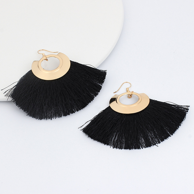 14g Weight No Inlaid Inlay Material Earrings Classification Anniversary, Travel Occasion Women'S Gender Ethnic Style Style Grey, White, Pink, Red, Blue, Black Color  New Ethnic Style  Fan-shaped Tassel Plus Pearl Earrings 9