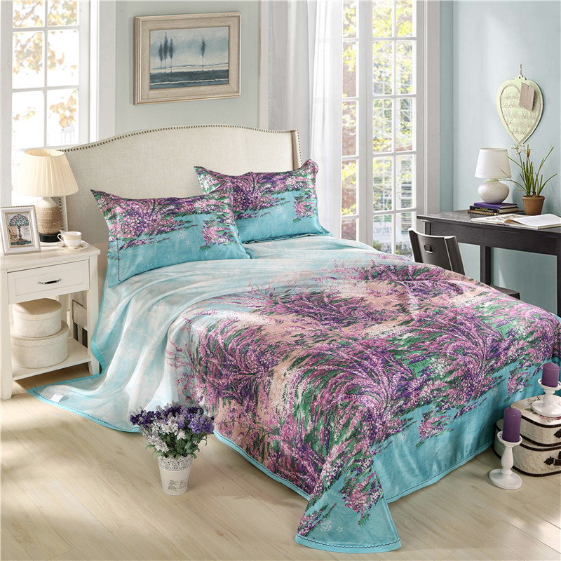 新款冰丝水洗凉席三件套大版床单款印花凉席可折叠一件代发