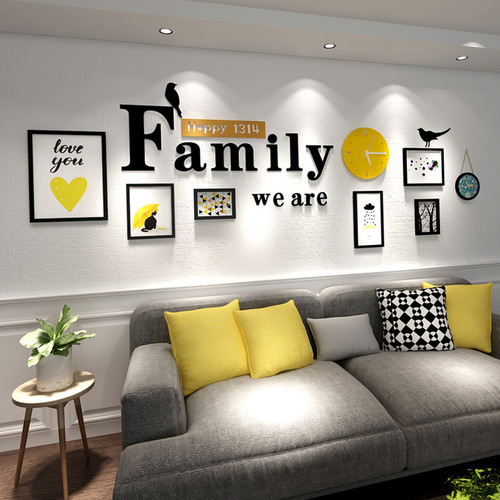 Modern simple letter decorative painting combination sofa living room wall photo frame wall with clock soft decoration creative mural