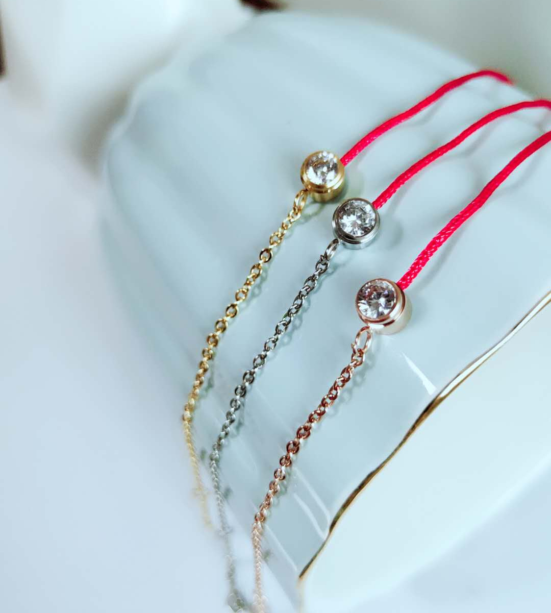 跨境热销爆款钛钢单钻红绳手链脚链玫瑰金幸运绳本命年女饰品现货|ms