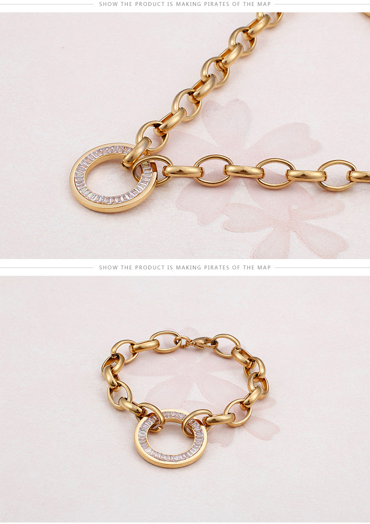 round inlaid diamond bracelet necklaces stainless steel set