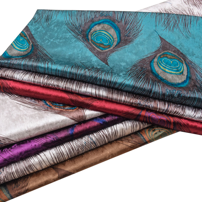 密度冰花绒沙发布料 孔雀印花大花装饰面料 软包背景 批发