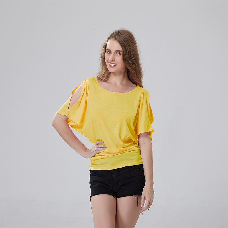 strapless bat sleeve round neck T-shirt  NSOY28471