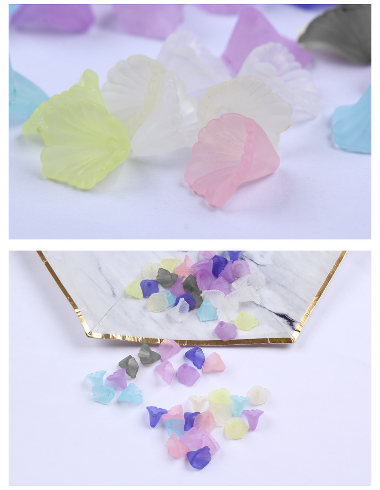 Yiwu Meideheng frosted colored trumpet flower ancient-style hairpin Plastic Handmade DIY accessory 10x12mm detail image 8