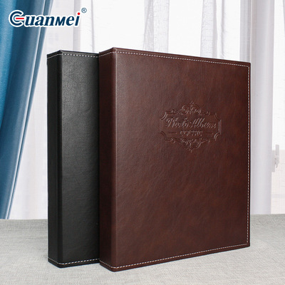 廠家直銷PU皮革8寸相冊插頁式複古創意禮品冊200張明信片A5收納冊