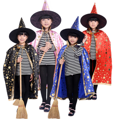 Halloween five-star cloak set cosplay children's men's and women's costume props witch cloak cloak performance costumes