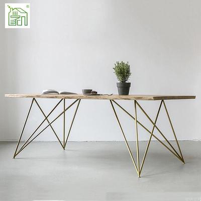 北欧实木办公桌创意个性长方形会议桌办铁艺原木简易电脑桌子|ru