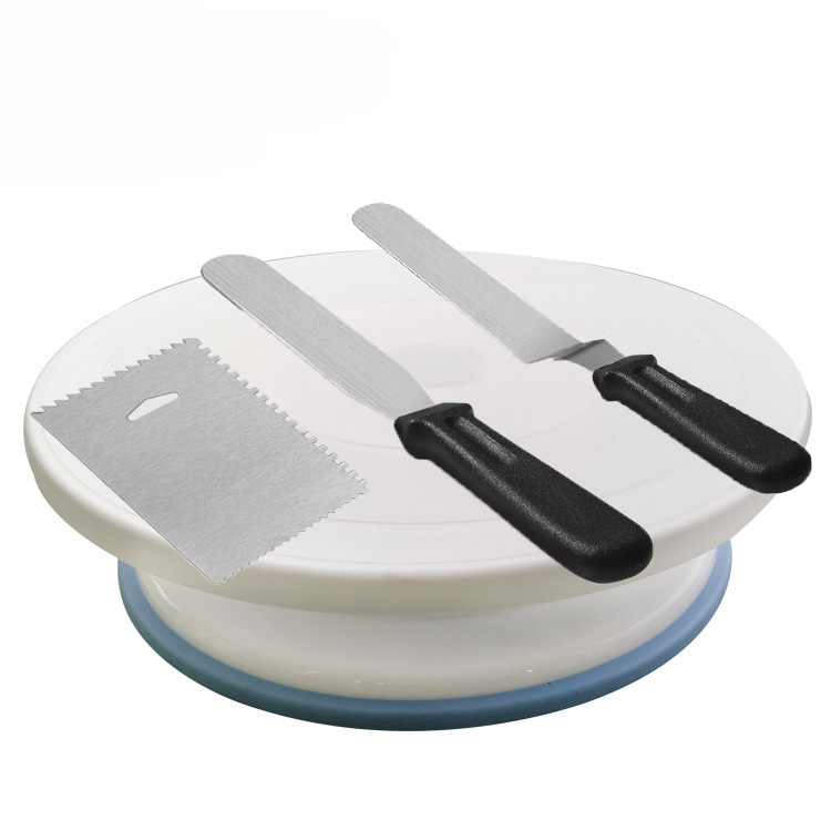 4件套防滑蛋糕转台套装不锈钢长方形刮板直曲吻抹刀奶油TPU裱花袋