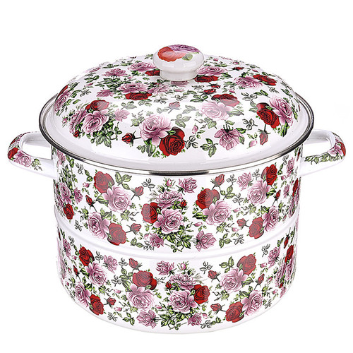 Thickened enamel steamer enamel porcelain stew household with cage drawer flat bottom double-eared soup pot induction cooker gas universal
