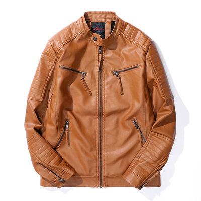 男式皮衣2018年新款機車皮衣男立領拉鏈加絨加厚修身韓版男裝外套