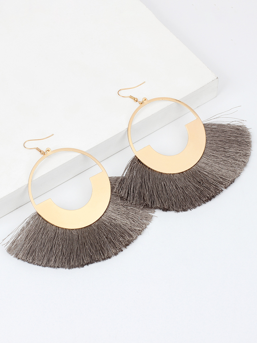 23g Weight No Inlaid Inlay Material Earrings Classification Travel, Birthday Occasion Sector Pattern Women'S Gender Ethnic Style Style Grey, Rose Red, Beige, Pink, Red, Green, Blue, Black Color Bohemian Red Retro Ethnic Style Triangle Cotton Thread Tassel Earrings 9