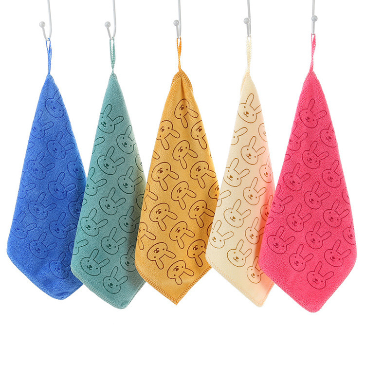 超细纤维方巾400克兔头印花锁边柔软亲肤超强吸水易干厂家批发