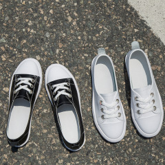 2024春夏新款真皮小白鞋女平底鬆緊帶套腳懶人鞋一腳蹬淺口鞋子