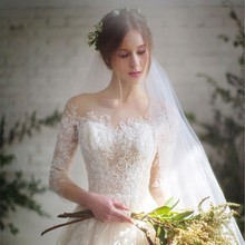 蘇州婚紗禮服2023新款齊地綁帶袖子廠家顯瘦大碼蕾絲婚紗韓式婚紗