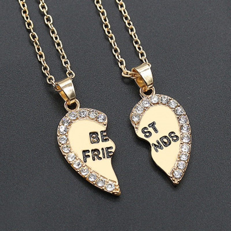 Fashion Heart English Letters Best Friends Pendant Copper Inlaid Zircon Necklace display picture 2