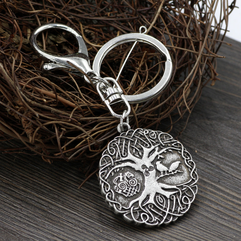 Wholesale Foreign Trade Viking Tree of Life Odin Crow Mount Celtic Wolf Head Pendant Men's Keychain