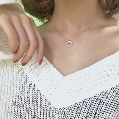 韩国气质简约蓝色吊钻月亮项链女锁骨链百搭秋冬毛衣链首饰品X127|ru