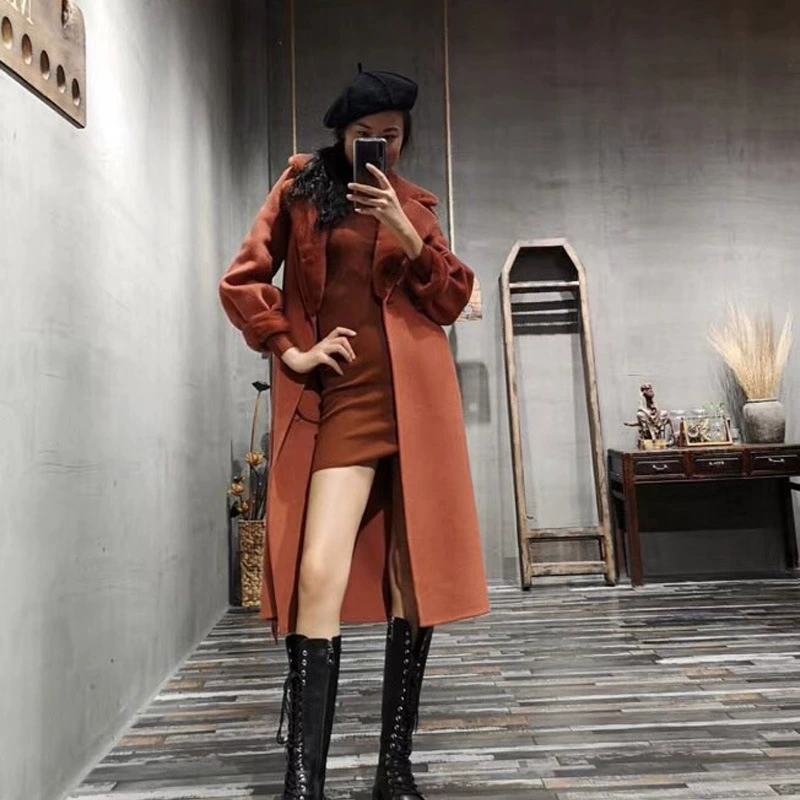 Double-sided woolen coat, long fitted cashmere jacket, 2020