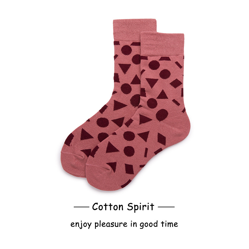 Cotton Spirit Spring And Autumn Cotton Geometric Pink Couple Middle Tube Socks Men And Women White Socks