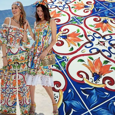 18年春夏热销dg大牌同款手绘回形花系列印花面料加工数码印花加工|ru