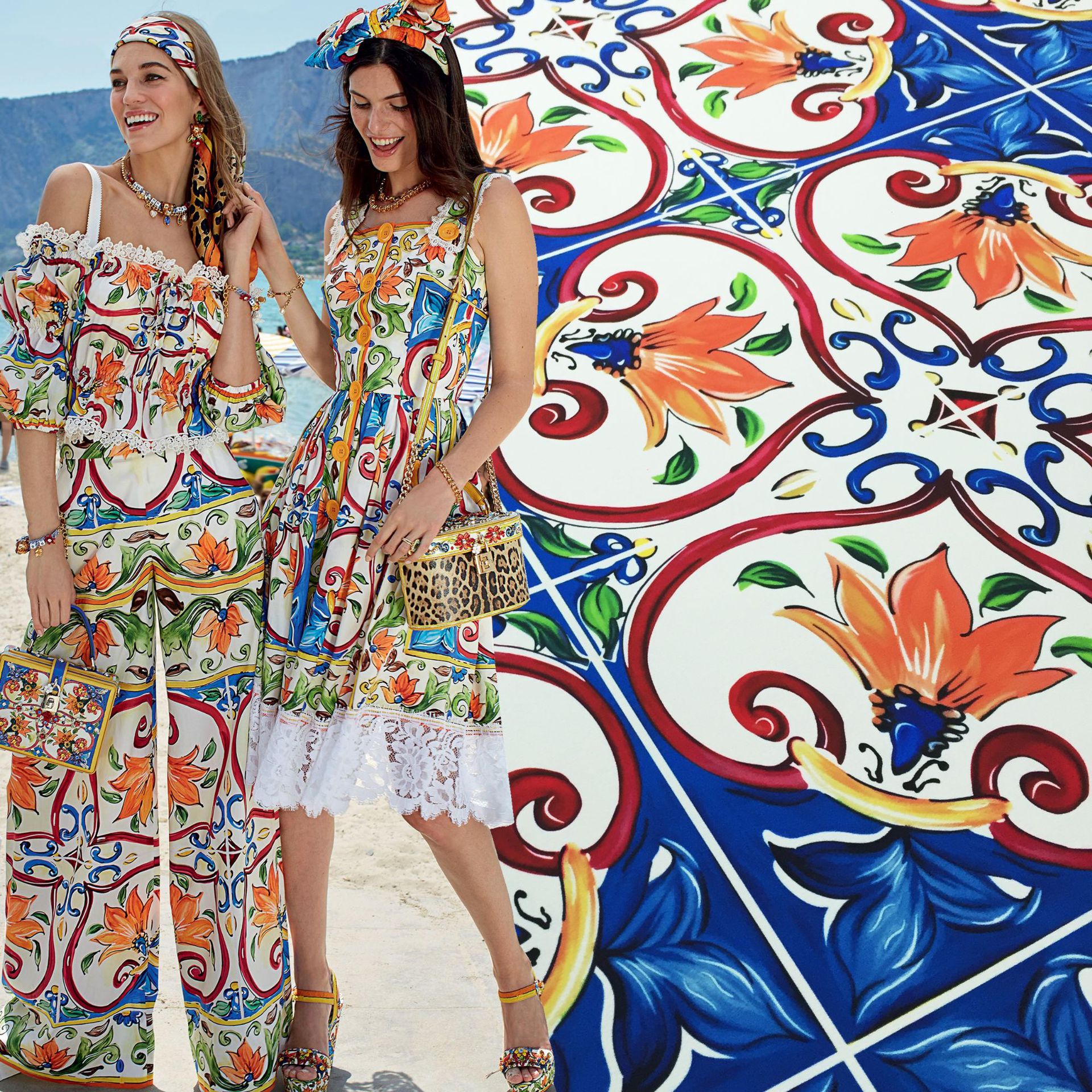 18年春夏热销dg大牌同款手绘回形花系列印花面料加工数码印花加工|ru