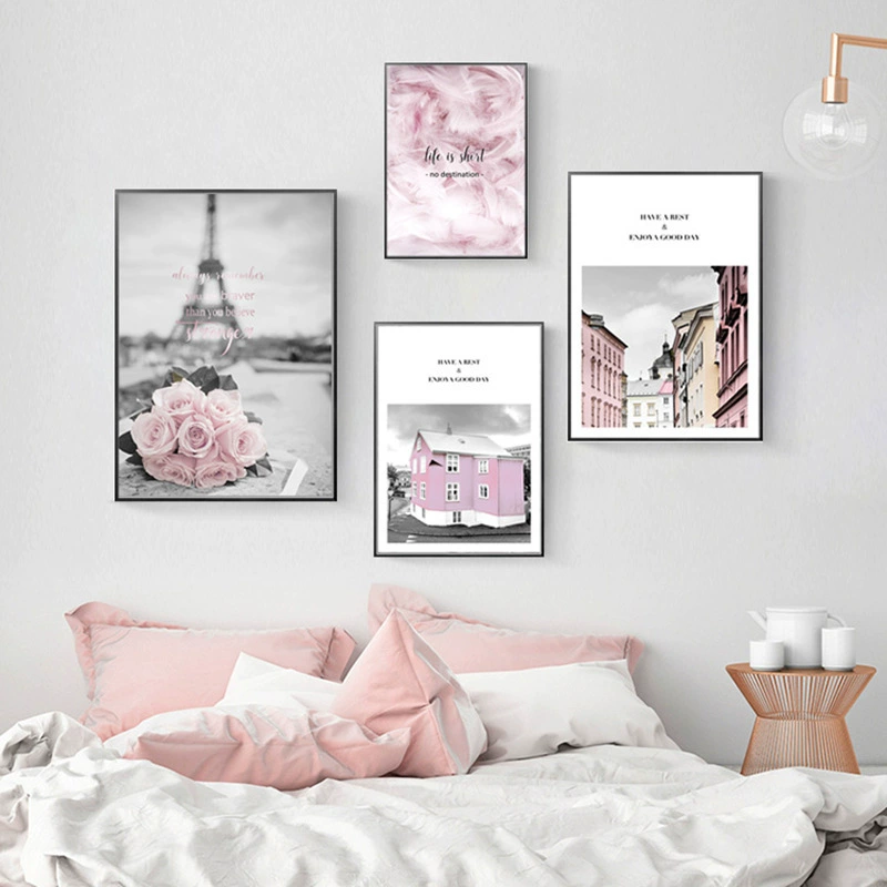 Романтическая атмосфера севернаяFresh Fresh Pink Девочки сердце гостиная украшение картина уличное наблюдение перо спальня твиль висит картина