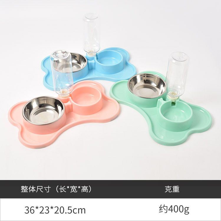 Suministros para mascotas perro fuente de bebida automática doble tazón perro doble tazón mascota comida tazón peluche francés cubo mascota