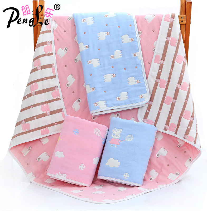 110*110纯棉纱布浴巾全棉六层提花布料童被婴儿宝宝洗澡擦拭毯子