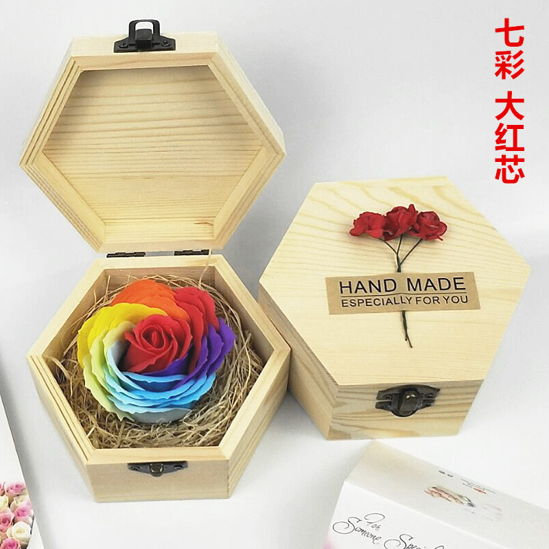 六角木盒 七彩大红芯