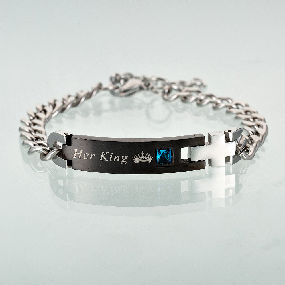 Adorno De Comercio Electrónico Cruzado Venta Al Por Mayor, Pulsera De Pareja De Circonio De Acero Y Titanio Caliente De Europa Y América, Pulsera De Corona King Queen display picture 3